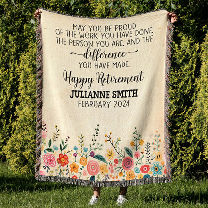 Custom Happy Retirement Fringe Blanket, Personalized Fringe Blanket, May You Be Proud Of The Work You Have Done, The Person You Are, And The Difference You Have Made, Gift For Retiree